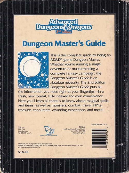 Advanced Dungeons & Dragons 2nd editon - Dungoen Masters Guide- Rollespilsbog (Genbrug)